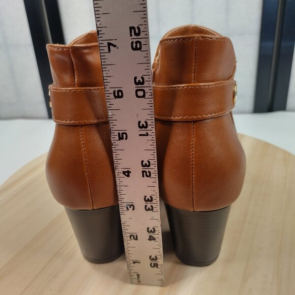 Giani Bernini Abalina Brown Cognac Faux Leather Stacked Heel Booties Women US 9M - Picture 9 of 14